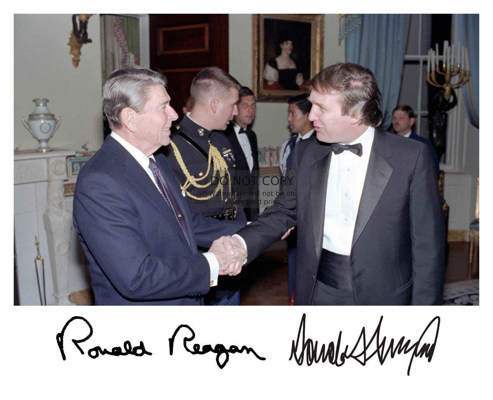 President Donald Trump & Ronald Reagan Shaking Hands Autographed 8X10 or 11X14 Photo