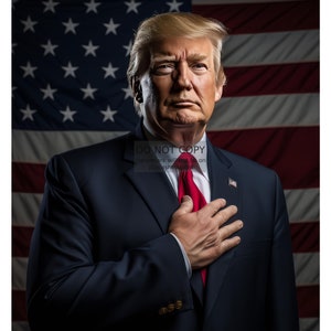 President Donald Trump With American Flag Behind Him Patriotic 4X6, 5X7, 8X10, 11X14, 13X19, AI Photo