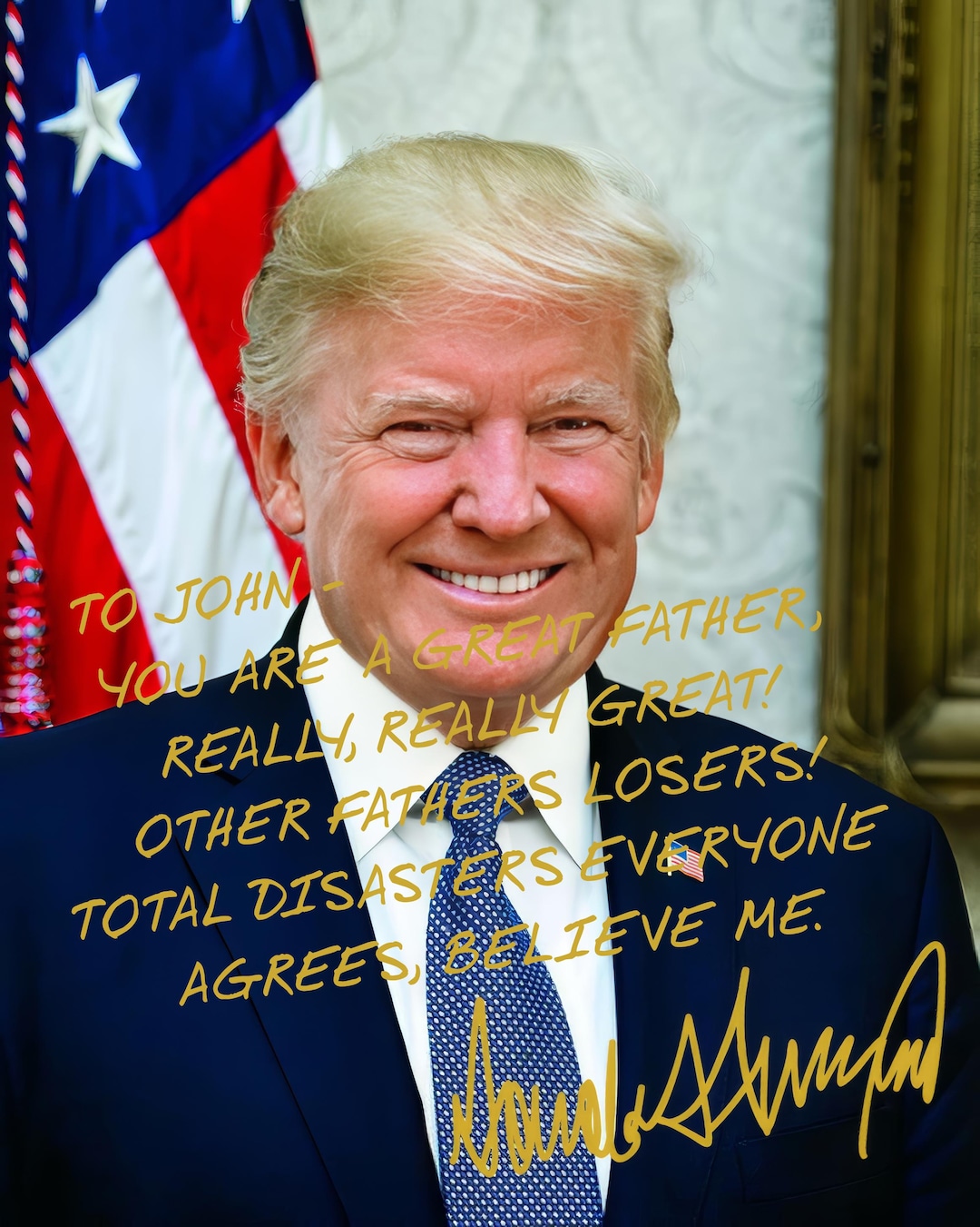 Personalized President Donald Trump Fathers Day Message Gold Autograph ...