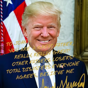 Mensaje personalizado del Día del Padre del presidente Donald Trump Autógrafo dorado Foto personalizada de 8 x 10