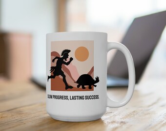 Zeno&#39;s Paradox Motivational White Mug: Slow Progress, Lasting Success