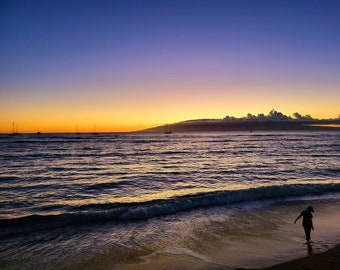 Maui Sunset Beach Print: Lanai Island View (Digital Download)