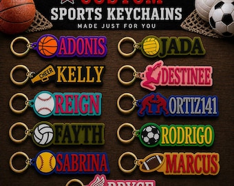 Portachiavi personalizzato con nome sportivo / Etichetta per borsa da pallavolo, baseball, football americano, calcio