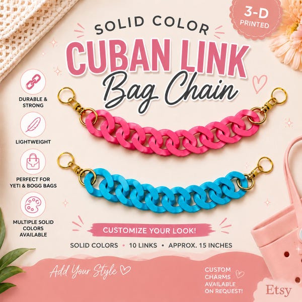 3D Printed Cuban Link Chain Charm for YETI Bogg Bags | Custom Color Accessory