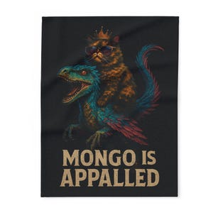 Fleece Blanket, Black Artic Fleece Blanket with Princess Donut and Mongo, Dungeon Crawler Carl Characters Mongo Is Appaled Quote