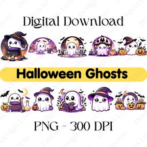 Cute Halloween Ghosts PNG, Digital Download, POD Design