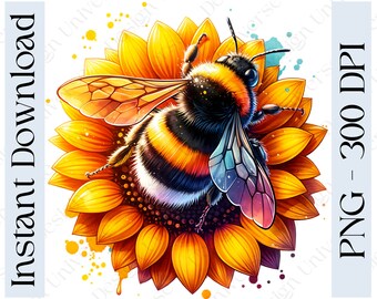 Bumble Bee PNG, Sunflower PNG, Digital Download, POD Design