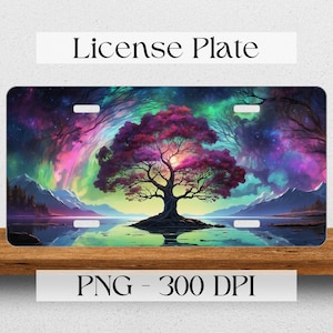 Tree Of Life And Northern Lights PNG, Digital Download, POD Design, 12 By 6 Inch Car License Plate Design