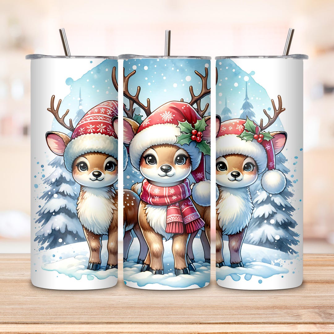 Christmas Reindeer Tumbler Wrap PNG, 20 Oz Skinny Tumbler Sublimation ...