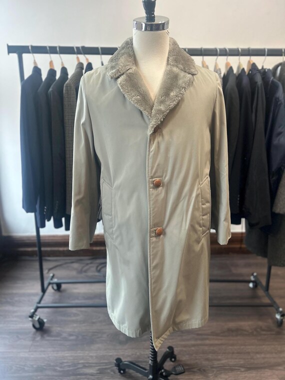 Vintage Mighty Mac Cream Coat, Faux Fur Lined, Windproof View 3