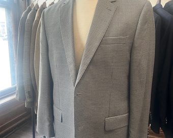 Vintage 90s Michael Kors Wool Blazer Black White Blue Micro Check Houndstooth Sport Coat 2 Button Mens Tailored Jacket Twin Vents.