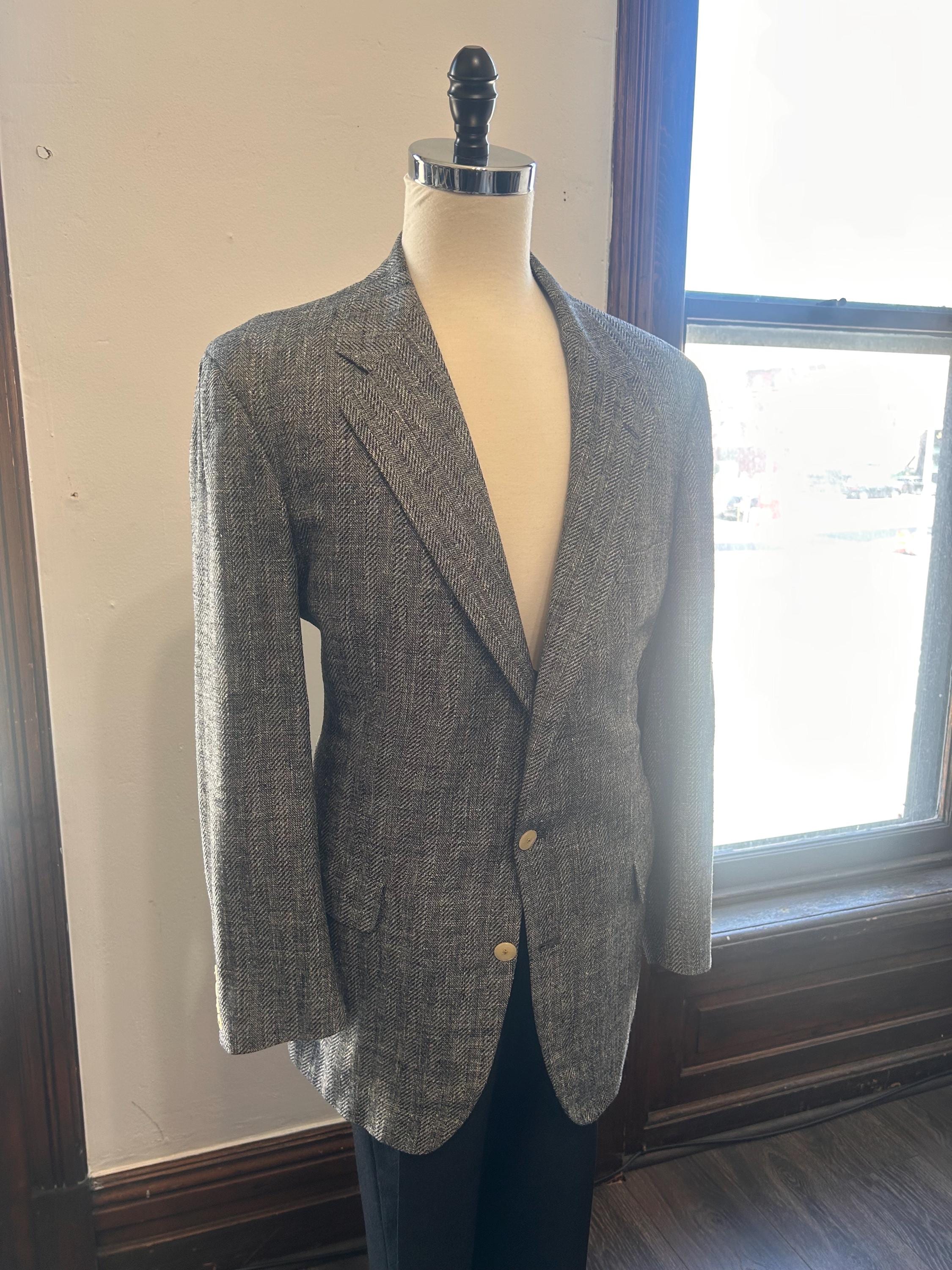 Majer Silk Linen Herringbone Blazer - Grey Black Cream Tailored Sport Coat