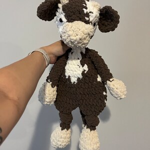 Crochet Cow Lovey, Soft Stuffed Animal for Toddlers/Infants, Unique Gifts for Kids, Support Foster Kids, Handmade Cow Snuggler