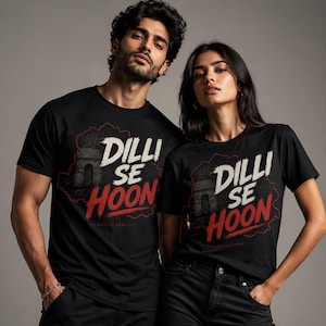 Camiseta Dilli Se Hoon: Tipografía del horizonte de Delhi, camiseta urbana desi con orgullo indio.