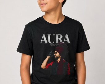 AURA Tour Diljit 2026 Portrait Graphic Youth Tee / Musician Dark