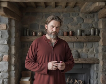 Rustic Red Medieval Tunic for Men | Historical Renaissance Renaissance Shirt | Viking-Inspired Norse Costume | Cozy Tunic Gift for Boyfriend