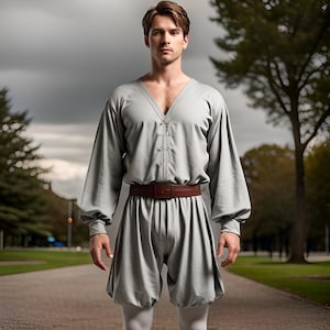 Viking Medieval Costume for Men | Norse Warrior Renaissance Costume | Men&#39;s Ancient Cosplay Attire  | Vintage Style V neck Tunic |Men&#39;s Gift