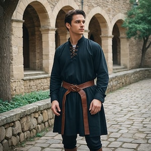 Men Gothic Steampunk Tunic Dress | Renaissance Fair Costume | Nobleman LARP Outfit | Historical Reenactment Garb | Viking Medieval Cosplay