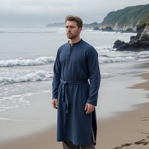 Blue Viking Tunic for Men | Men&#39;s Norse Warrior Tunic Shirt | Medieval Renaissance Festival Costume | Vintage Historical Attire Gift for Him