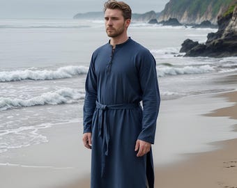 Blue Viking Tunic for Men | Men&#39;s Norse Warrior Tunic Shirt | Medieval Renaissance Festival Costume | Vintage Historical Attire Gift for Him