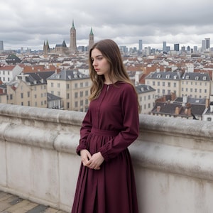 Women&#39;s Burgundy Victorian Gown | Elegant Long Renaissance Dress | Minimalist  Cosplay Dress For Her | Vintage Medieval Cottagecore Dress