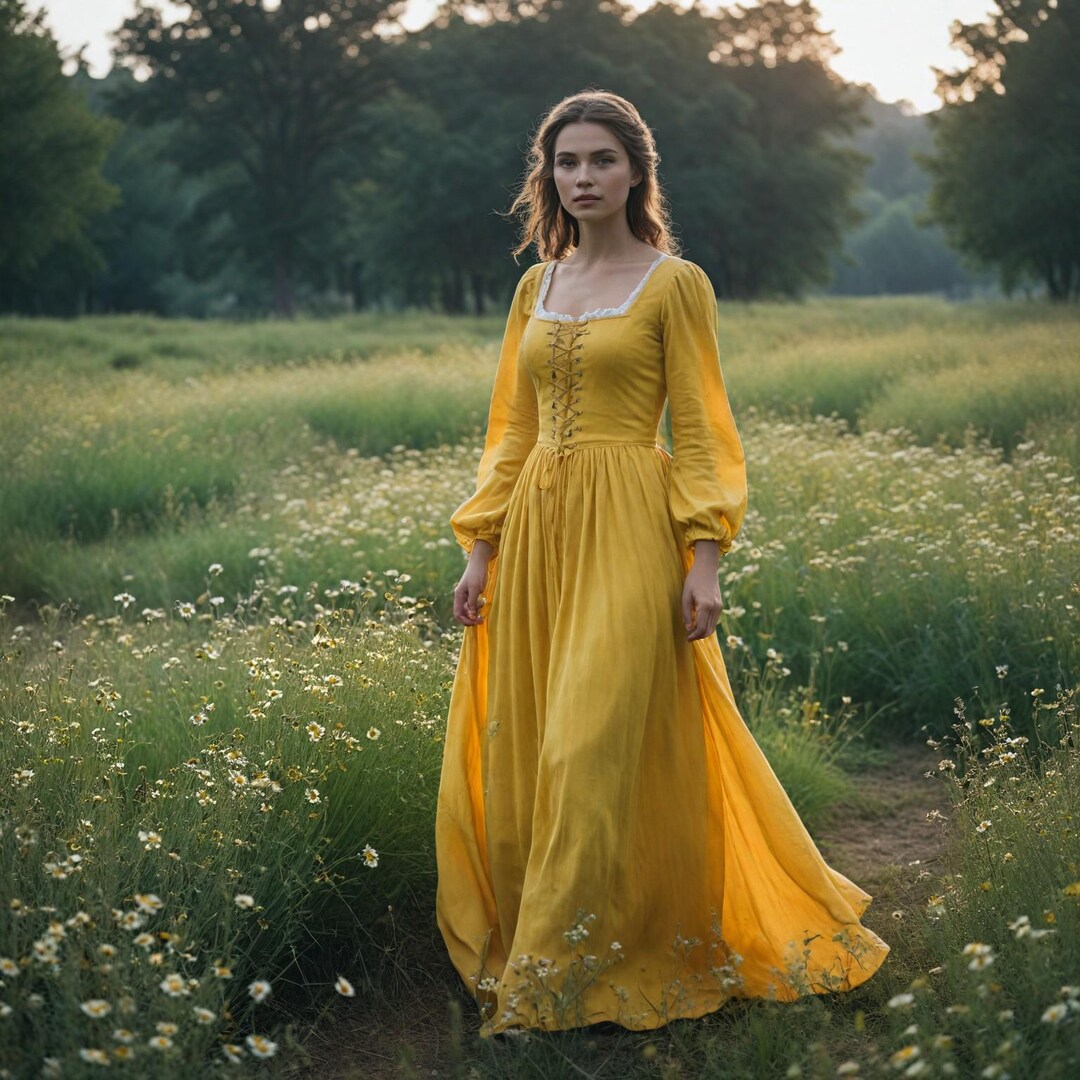Yellow Renaissance Dresses Women Steampunk Medieval Yellow Dress | Renaissance Viking Lace up Gown ...