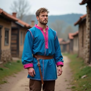 Tunica medievale a maniche lunghe per uomo / Camicia da guerriero vichingo / Abito da festa rinascimentale / Abbigliamento LARP storico / Costume da cavaliere cosplay
