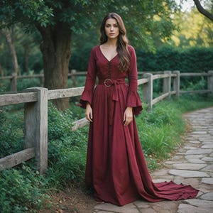 Regal Burgundy Medieval Viking Gown | Renaissance Queen Flowy Costume | Long Wedding Dress | Elegant Victorian Carnival Maxi for Women