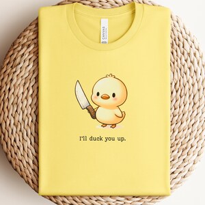 Lustiges Enten Meme Shirt, Entenbesitzer Geschenk, Ente mit Messer Neuheit T-Shirt, sarkastisches Schwören für Vogelliebhaber
