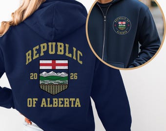Republic of Alberta Hoodie with Zipper, Western Canada Oil and Gas Gift, Zip-Up Alberta Independence Sweatshirt for Conservative, Wexit