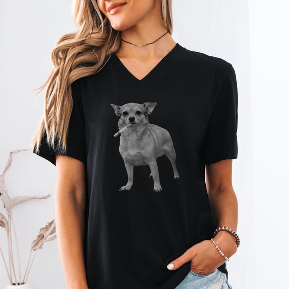Dog Smoking Shirt, Funny Chihuahua Pet Owner Gift, Small Breed Dog Tee, Sarcastic Dog Person Meme T-Shirt, Trendy Adult Humor Novelty Tee