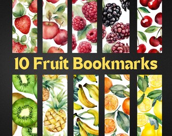 Segnalibri di frutta ad acquerello PDF, Download digitale, 10 segnalibri Design fronte e retro, Per gli amanti dei libri, Regali libreschi, Download istantaneo