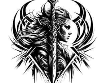 Viking Emblem - Sword Saint - Digital Art Collection | PNG, JPEG & SVG | Instant Tattoo Download Shieldmaiden svg Valkyrian svg Warrior svg