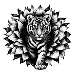 Tiger Cub  Digital Art PNG SVG and JPEG Black and White | Instant Download for Apparel and Wall Art Flower Clipart for commercial use