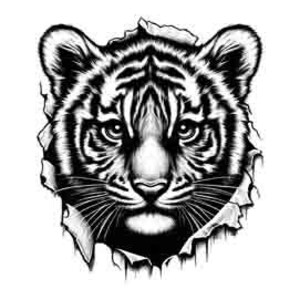 Cute Tiger Cub Tattoo Digital Art PNG SVG and JPEG Black and White  | Instant Download for Apparel and Wall Art Clipart for commercial use