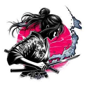 Japanse samoerai - Emiko - Digitale kunstcollectie | PNG, JPEG en SVG | Instant Tribal Tattoo downloaden Japanse svg Japan svg krijger svg Map