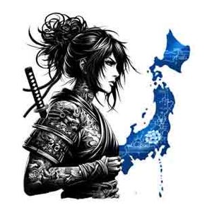 Japanse samoerai - digitale kunstcollectie | PNG, JPEG en SVG | Instant Tribal Tattoo downloaden Japanse svg Japan svg krijger svg Map