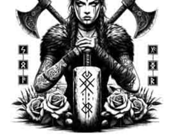 Viking Warrior Shield Maiden Valkyrie  - Digital Art Collection | PNG, JPEG & SVG | Instant Tattoo Download