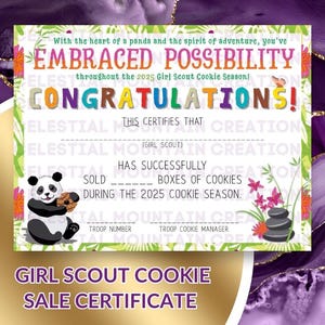 2025 Girl Scout Cookie Sales Certificate: Panda Theme (Digital Download)