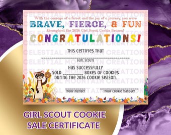 2026 Girl Scout Cookie Sales Certificate: Ferret Theme (Fillable Digital Download)