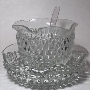 Vintage Glas Mayonnaise Schale und Löffel Set