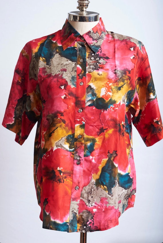 Vintage 90s silk shirt forenza oversized abstract 