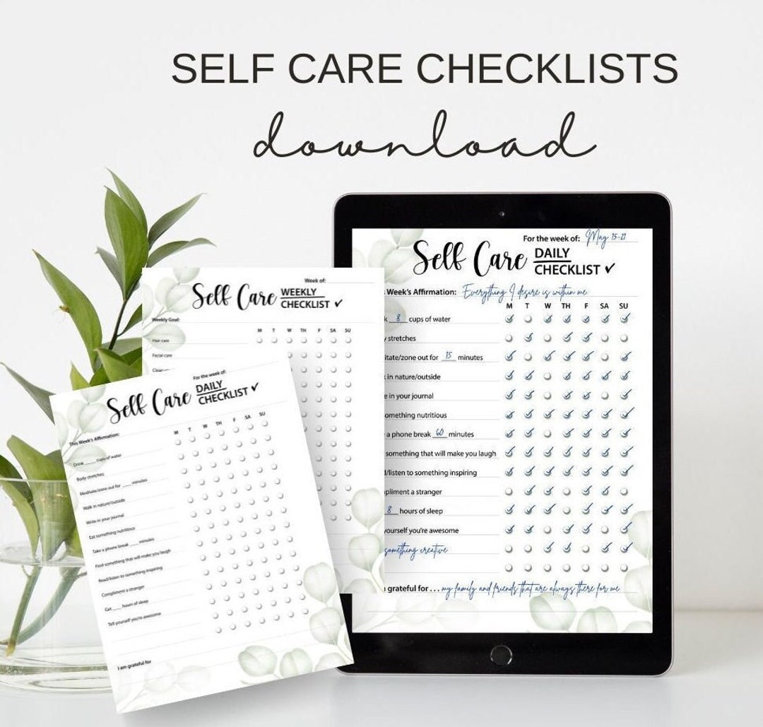 Self care daily and weekly checklist printable template self care