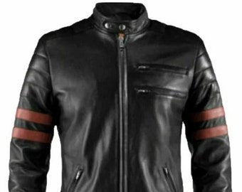 Mens Genuine Black Leather Jacket Motorbike Biker Rider Zipper Jacket Motorcycle Coat