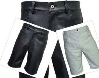 Herren-Bermudashorts aus echtem Schwarz-Weiß-Leder für Vereinskleidung, Freizeitkleidung