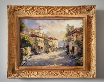 Italian Town Square | Peaceful Painting | Style of Thomas Kinkade | Digital Download | 3