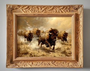 Bison Herd Stampeding | Painting | Digital Download | 2