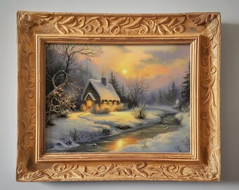 Winter Cottage | Kinkade Style Painting | Digital Download | 4