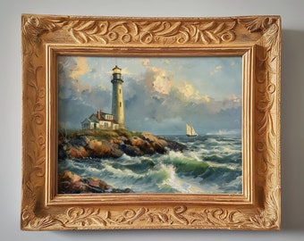 Lighthouse Painting | Stormy Seas | Boats | Digital Download | 1
