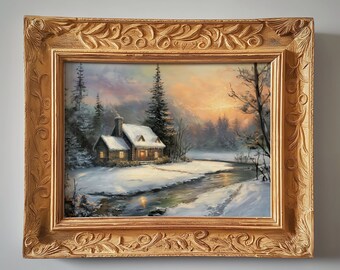 Winter Cottage | Kinkade Style Painting | Digital Download | 2